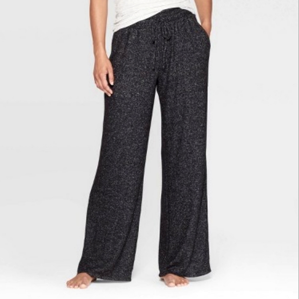 Stars Above Super Soft Rayon Blend Heather Marled Black Wide Leg Lounge Pants M